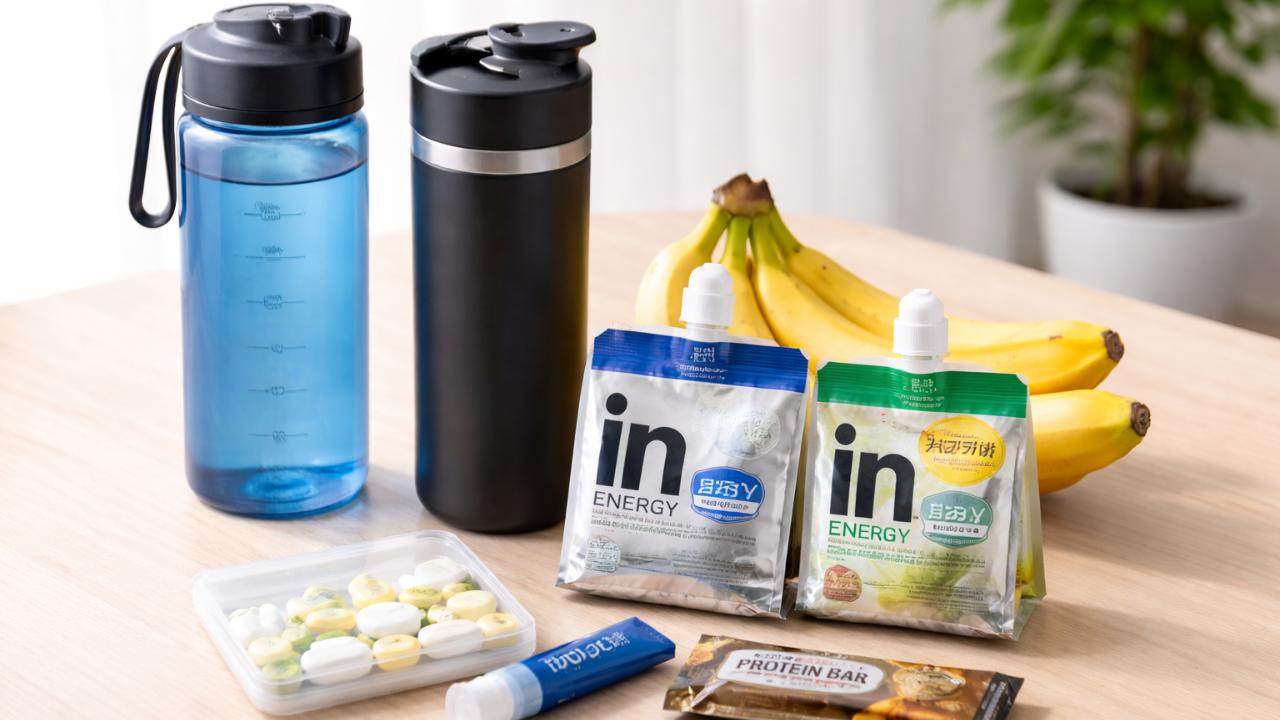 補食と水分補給のイメージ写真風