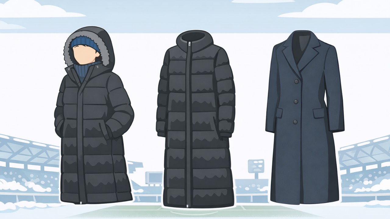 ベンチコート・ロングダウン・ロングコートを並べた比較ビジュアル