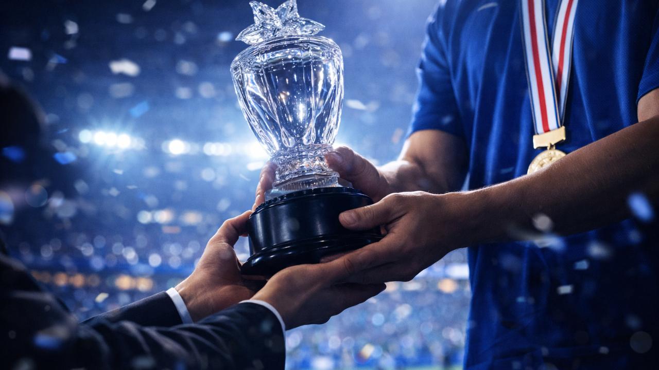 表彰台でオーナメントを受け取る選手