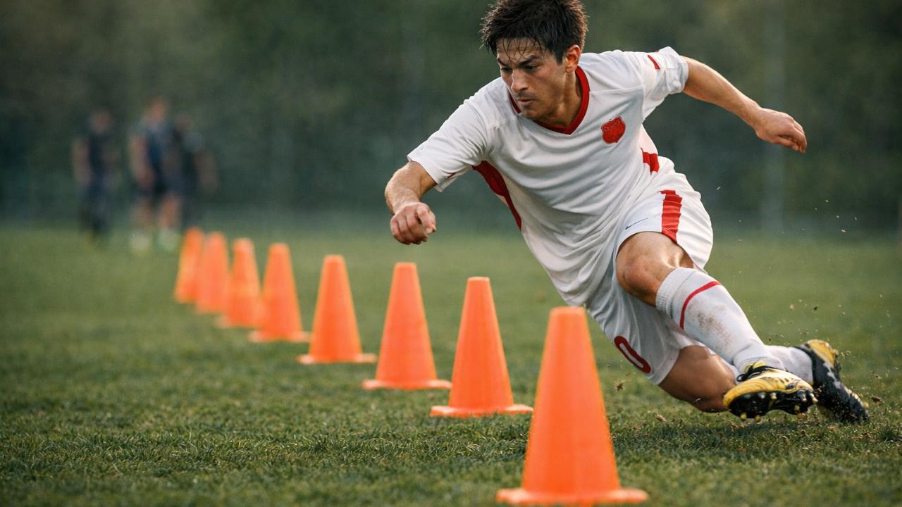 低身長選手の重心の低さと加速を表現するトレーニングシーン