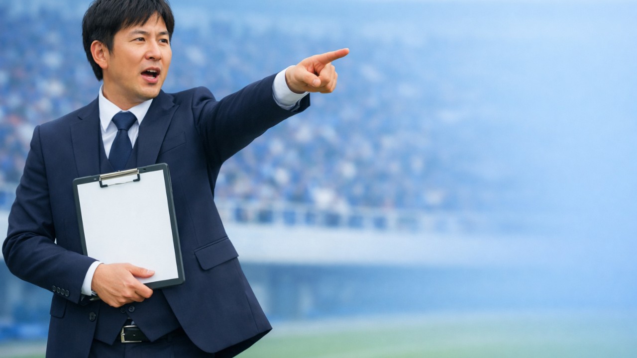 日本代表の監督をイメージした人物風ビジュアル